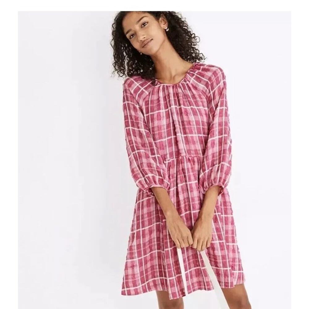 Madewell Pink Plaid Midi Dress